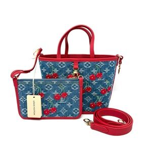Louis Vuitton x Takashi Murakami Neverfull BB Inside Out Denim Cerises Cherry